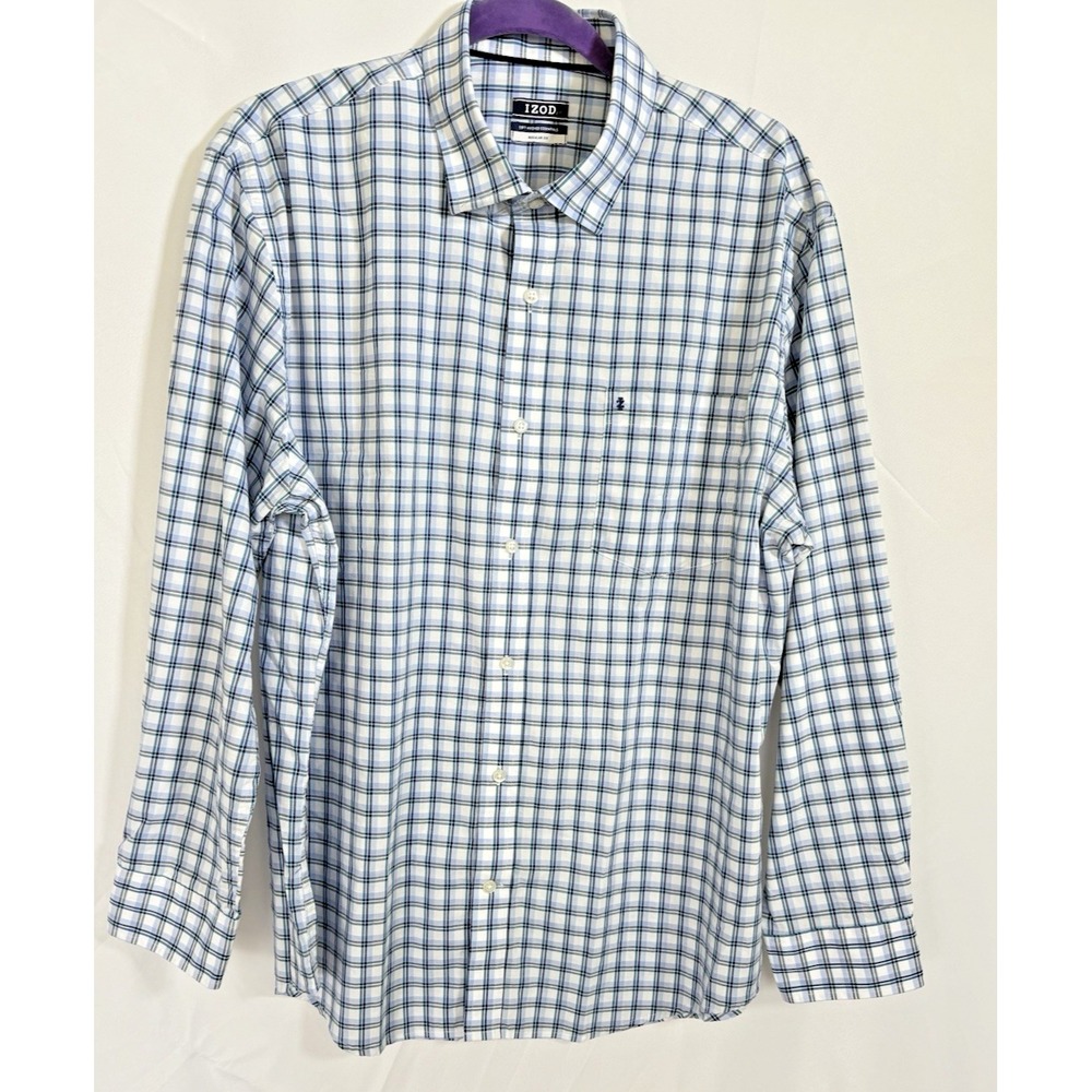 Izod Shirt Men Size 16-161/2 32-33 Check Long Sleeve Button Up